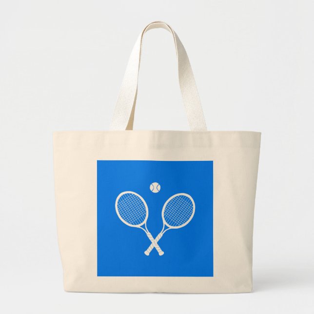 Tennis Rackets with Ball Ultramarine Blue Hue Large Tote Bag (Front)