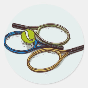 Tennis rackets with ball watercolor classic round sticker
