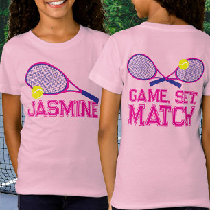 Tennis racquet and ball pink blue graphic custom T-Shirt