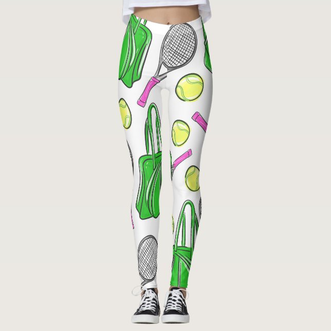 Tennis Racquet Bag Balls Preppy Leggings (Front)
