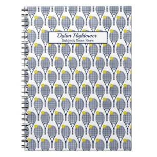 Tennis Racquet   Ball Pattern White Name   Subject Notebook