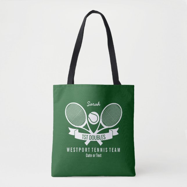 Tennis Racquet Ball Personalised Custom Green Logo Tote Bag (Front)