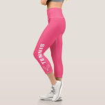 Tennis Racquet Custom Text or Team Name Pink Capri Leggings<br><div class="desc">Stand out on the court with these super comfortable capri leggings featuring criss-crossed tennis racquets and your custom text (or leave "TENNIS" set against a pink background. Easily change the colour to match your club or team colours! Comfortable, high quality leggings - perfect for the tennis player in your life....</div>