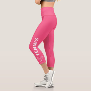 Tennis Racquet Custom Text or Team Name Pink Capri Leggings