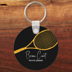 Tennis Racquet Orange Black Sport Keychain