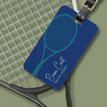 Tennis Racquet Personalised Blue Luggage Tag<br><div class="desc">Cool and graphic blue design of a tennis racket...  to personalise with name of the player</div>