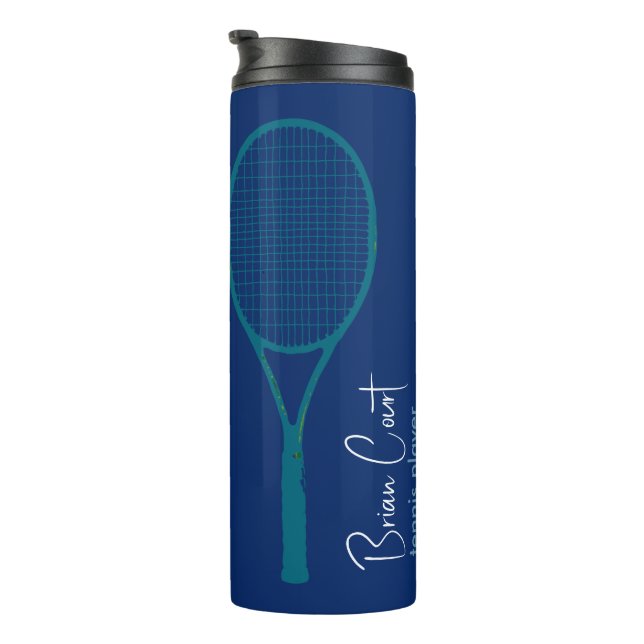 Tennis Racquet Personalised Blue  Thermal Tumbler (Rotated Right)
