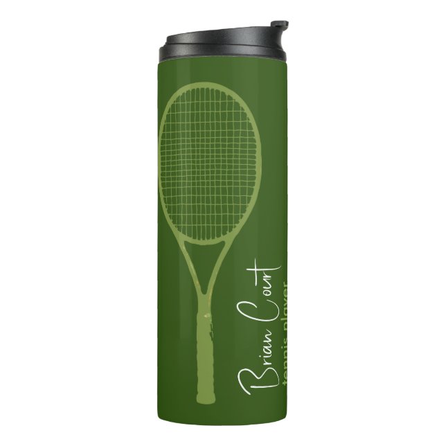 Tennis Racquet Personalised Green Thermal Tumbler (Rotated Left)