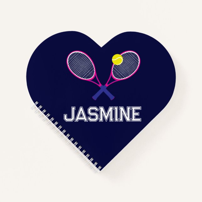 Tennis racquet pink blue love personalised  notebook (Front)