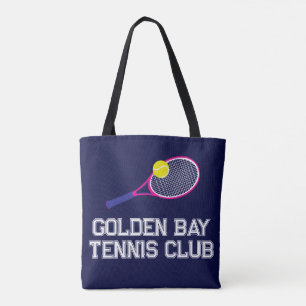 Tennis racquet pink blue personalised  tote bag