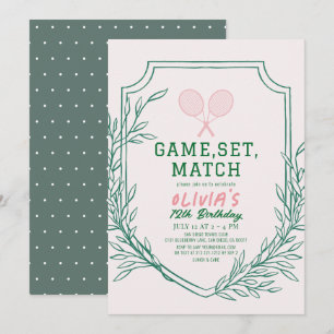 Tennis Racquet Retro Pink & Green Girl Birthday Invitation