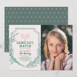 Tennis Racquet Retro Pink & Green Girl Birthday Invitation
