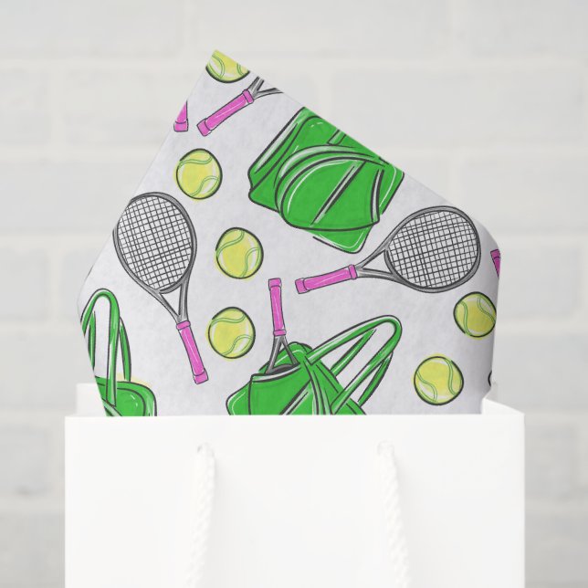 Tennis Racquets Pink Green Preppy Pattern Tissue Paper (Gift Bag)