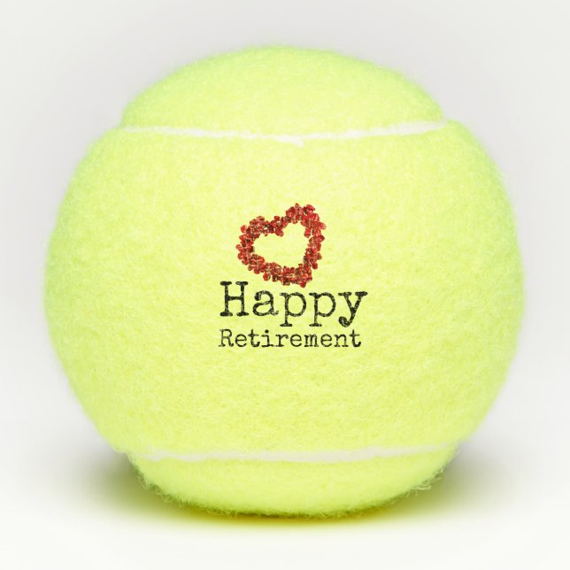 Tennis Retirement with heart red roses Tennis Balls (Front)