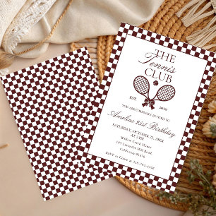 Tennis Retro Old Money Bow Birthday Invitation