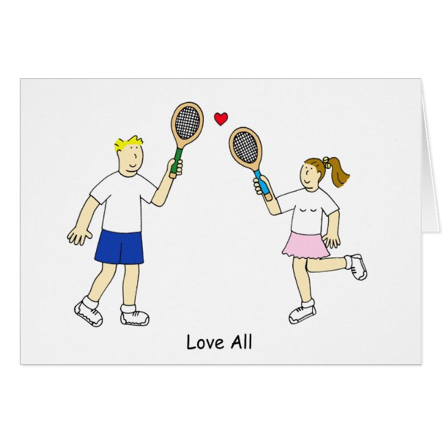 Tennis Romance Love All Cartoon Couple (Front Horizontal)