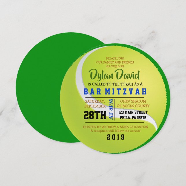 TENNIS ROUND Bar Bat Mitzvah Invitation (Front/Back)