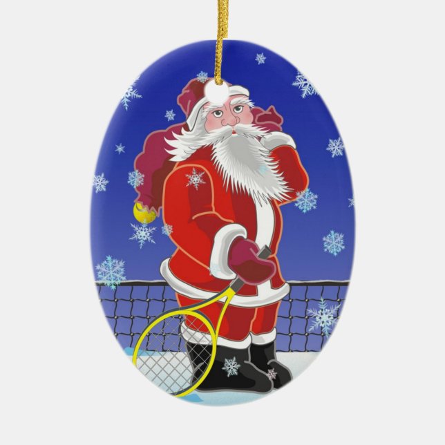 Tennis Santa, Christmas tree, Ceramic Tree Decoration (Front)