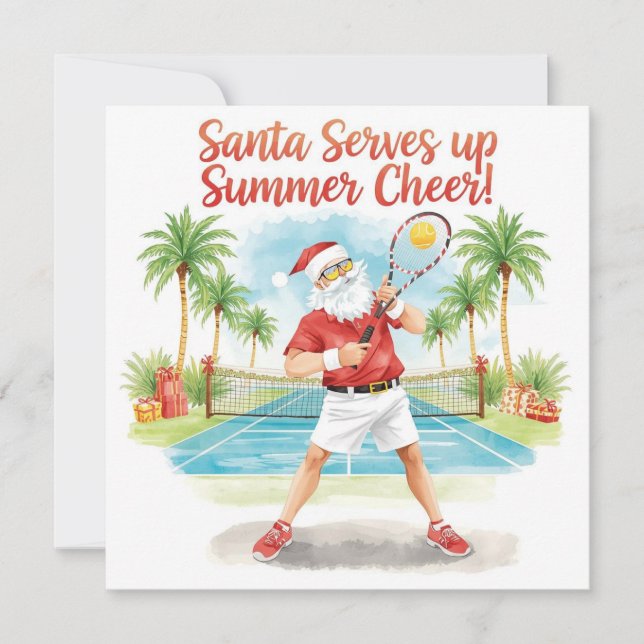 Tennis Santa Claus Christmas themed Holiday Card (Front)