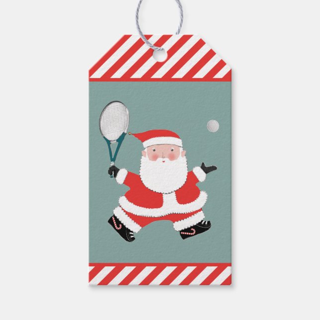 Tennis Santa Claus Gift Tags (Front)
