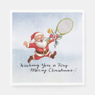 Tennis Santa Claus with Gift for Christmas Napkin