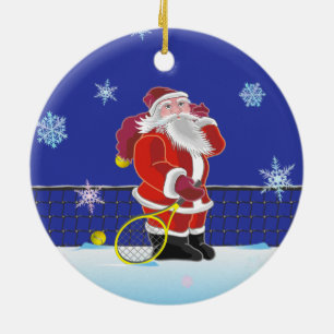 Tennis Santa, Merry Christmas Ceramic Tree Decoration