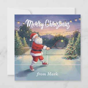 Tennis Santa on the court Christmas Holiday Card