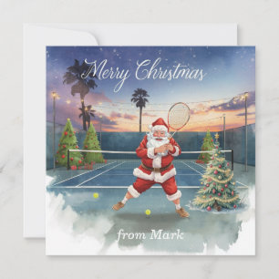 Tennis Santa on the court Christmas Holiday Card
