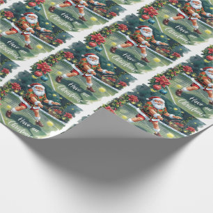 Tennis Santa Playing Tennis on the court Wrapping Paper