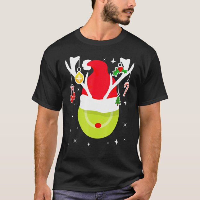 Tennis Santa Reindeer Christmas Ball Tennis Player T-Shirt (Front)