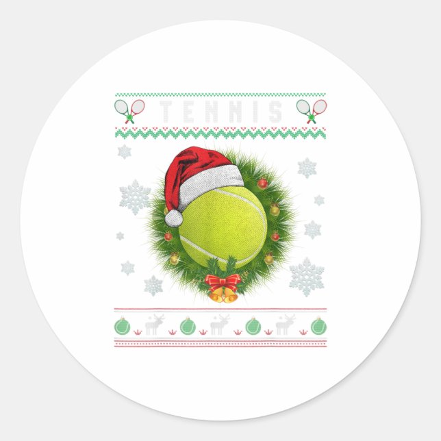Tennis Santa Ugly Design Merry Xmas Gif Classic Round Sticker (Front)