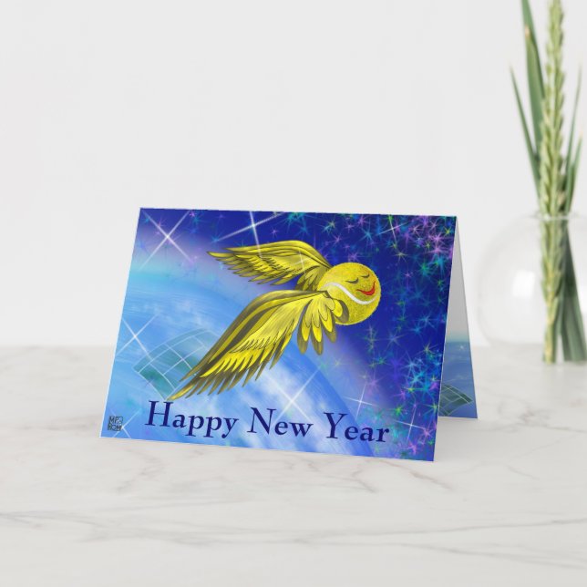 Tennis satellite Happy New Year Holiday Card (Front)