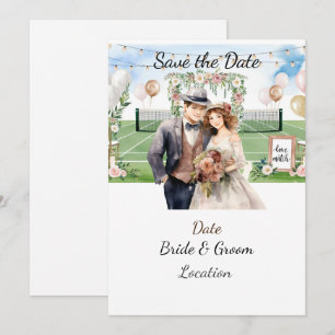 Tennis Save the date for Tennis Player wedding Invitation