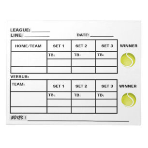 Tennis Score Pad - Tennis Score Sheets