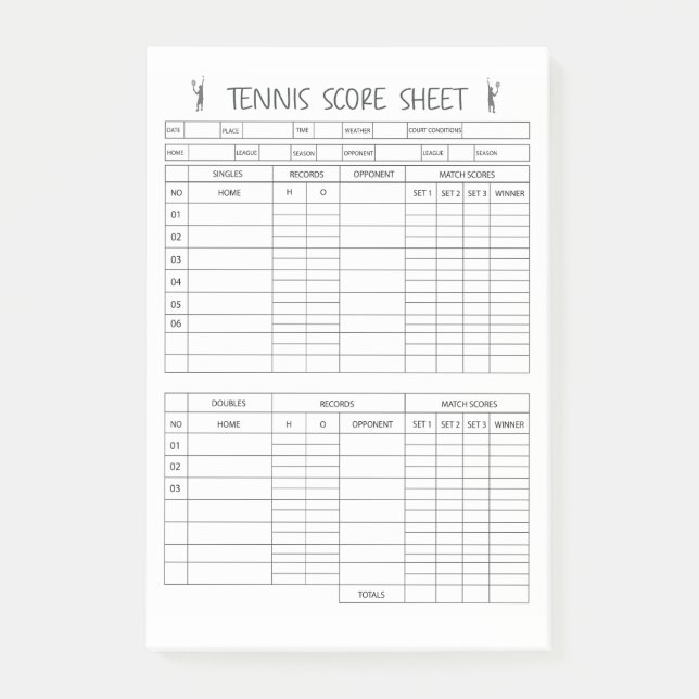 Tennis Score Sheets -Scoring Pad Post-it Notes (Front)