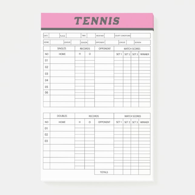 Tennis Score Sheets -Scoring Pad Post-it Notes (Front)
