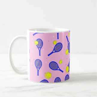 Tennis Seamless Pattern - Blue Racket and Ball Coffee Mug