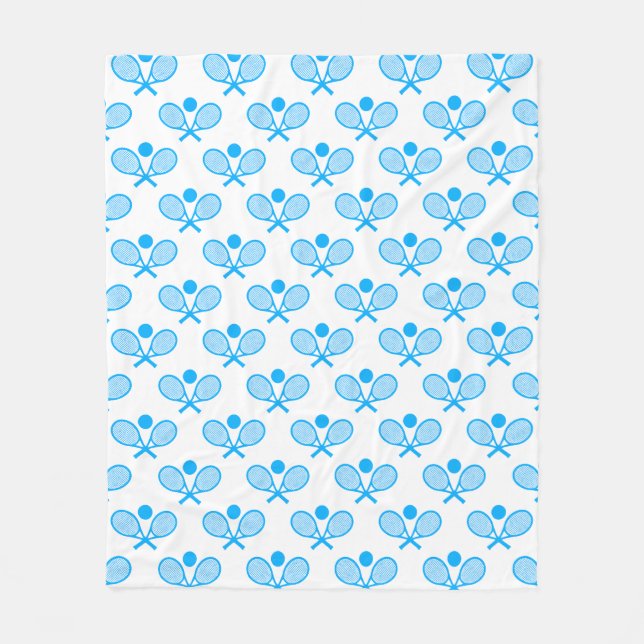 Tennis Seamless Pattern - Blue Racket and Ball on  Fleece Blanket (Front)