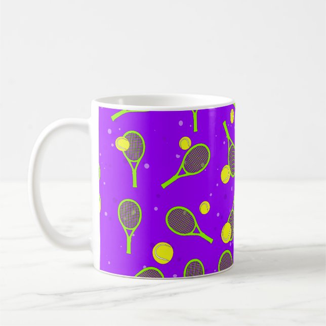 Tennis Seamless Pattern - Green Racket and Ball  Coffee Mug (Left)