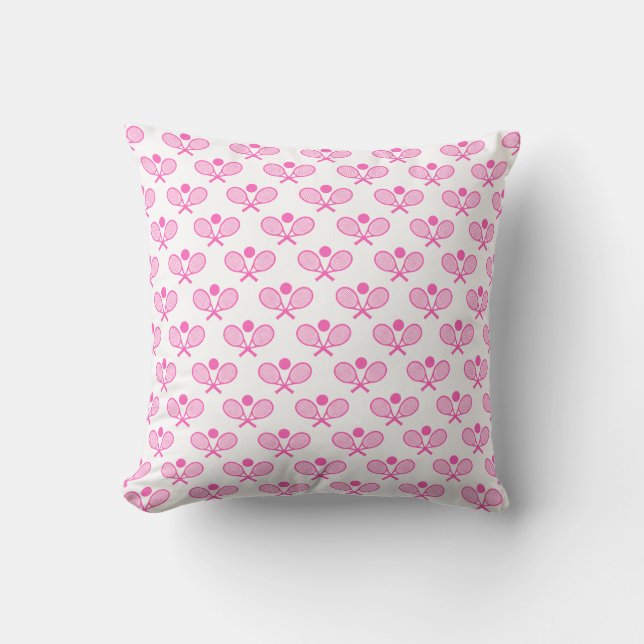 Tennis Seamless Pattern - Pink Racket and Ball on  Cushion (Front)