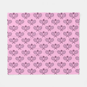 Tennis Seamless Pattern - Racket and Ball in Pink Fleece Blanket