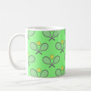 Tennis Seamless Pattern - Racket and Ball on Green Coffee Mug