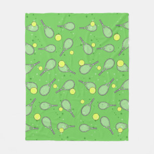 Tennis Seamless Pattern - Racket and Ball on Green Fleece Blanket