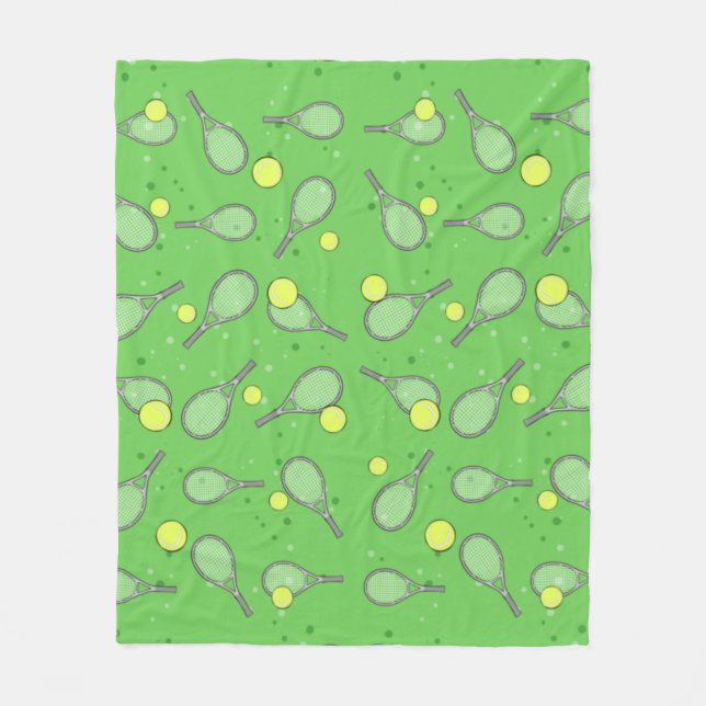 Tennis Seamless Pattern - Racket and Ball on Green Fleece Blanket (Front)
