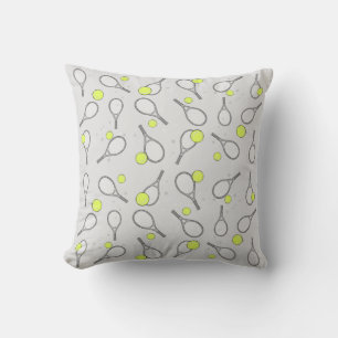 Tennis Seamless Pattern - Racket and Ball on Grey  Cushion