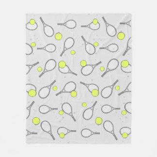 Tennis Seamless Pattern - Racket and Ball on Grey Fleece Blanket