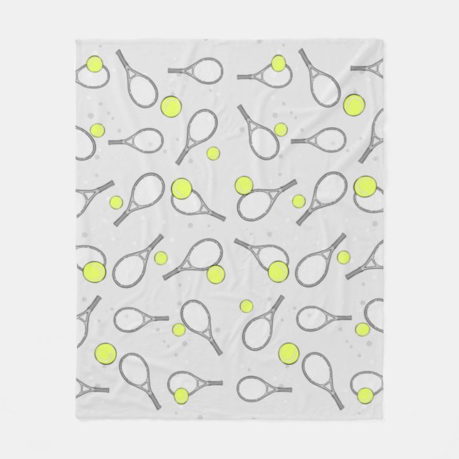 Tennis Seamless Pattern - Racket and Ball on Grey Fleece Blanket (Front)