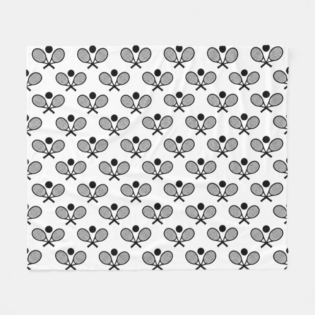 Tennis Seamless Pattern - Racket and Ball on White Fleece Blanket (Front (Horizontal))
