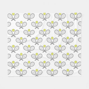 Tennis Seamless Pattern - Racket and Ball on White Fleece Blanket