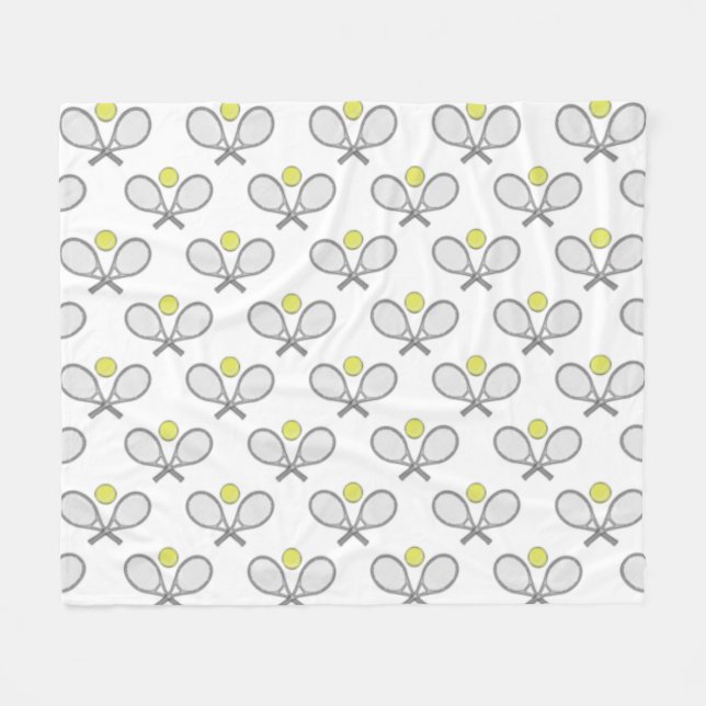 Tennis Seamless Pattern - Racket and Ball on White Fleece Blanket (Front (Horizontal))